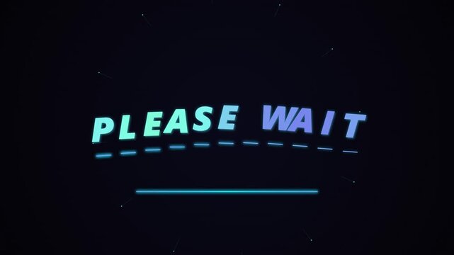 Neon Glitch Please Wait Loading Screen Animation for Futuristic Tech User Interface on Black Background