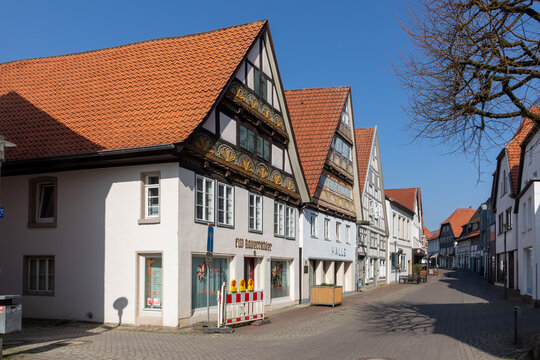 beautiful decorated half timbered houses on Lemgo, the former Hanse stadt city.