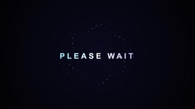 Cinematic Please Wait Text Animation with Glowing Blue Particle Loading Circle on Dark Background for UI Interface