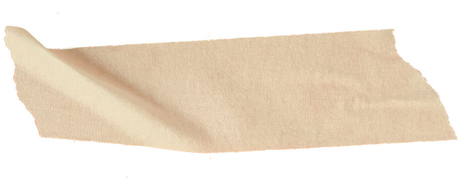 Clean light sand beige sticky tape stripe with ripped paper edge isolated on transparent background for label design
