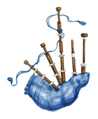 Watercolor blue bagpipe isolated on white background © Yorda