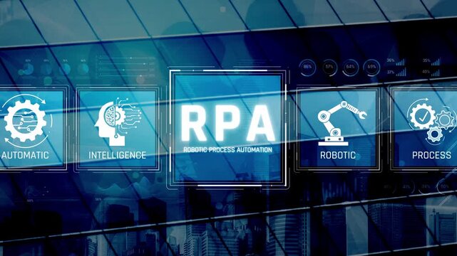 Modern Robotic Process Automation Concept with Graphics Representing Automation, Intelligence, Robotics, and Process Optimization on a Digital Interface Sigmoid