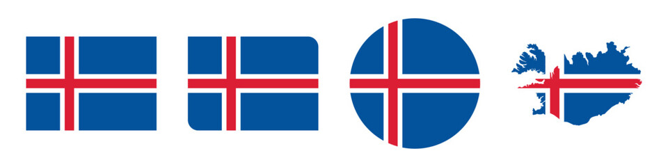 Fototapeta premium iceland circular, iceland rectangular, and iceland map flag flat icon
