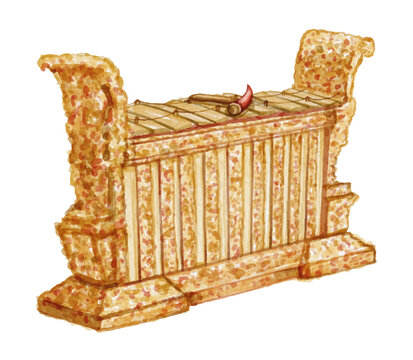 Watercolor traditional balinese gamelan gangsa on white background