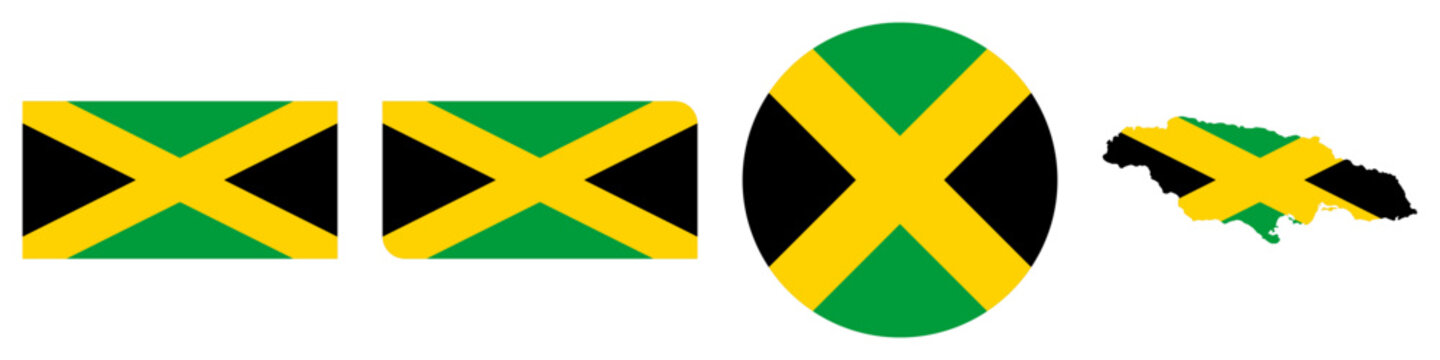 jamaika circular, jamaika rectangular, and jamaika map flag flat icon