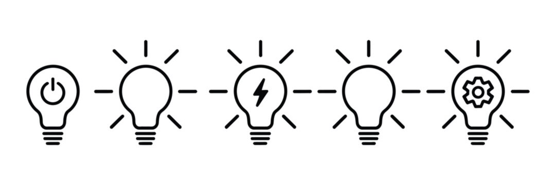 Light bulb icon vector set representing innovation, solution, and creative thinking for idea generation and business concept visualization design.