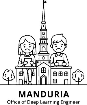 Sad Engineers Sitting in Front of Manduria Cathedral Line Art