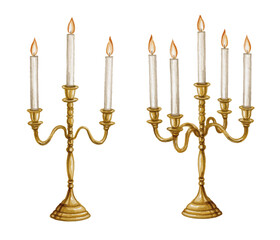 Fototapeta premium Hand painted watercolor candelabra isolated on white background