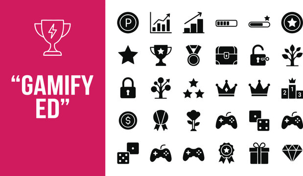 Trophy symbol represents success in a set of gamification icons.