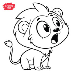 Fototapeta premium Cartoon Lion Cub Coloring Page – Cute Jungle Animal Illustration with Outline and Playful Character for Kids Educational Creative Learning Activities