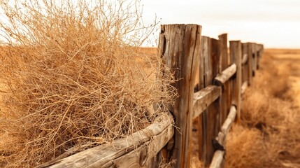 Obraz premium Rustic Wooden Fence with Dry Grass