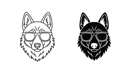 Dog Head Sunglasses Line Art Silhouette Vector Icon Logo Asset © Creative
