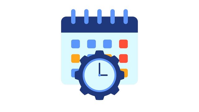 Animated time management icon with clock and calendar