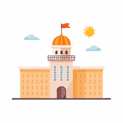 Naklejka premium Flat Illustration of a Building with a Dome and Flag