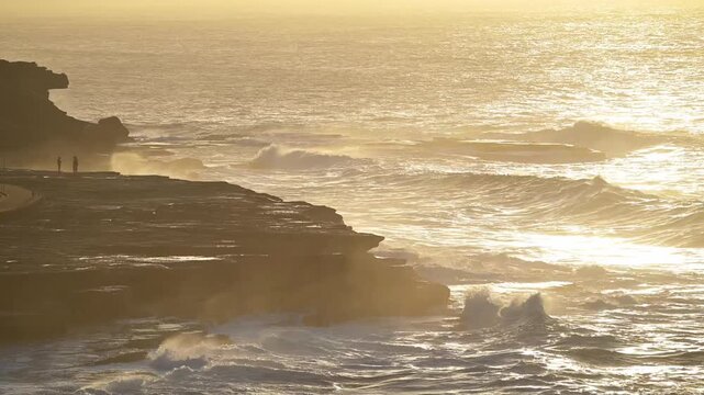 Golden Sunset over Coastal Cliffs at Coogee Beach, Sydney, Australia