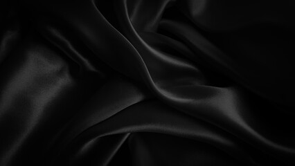 Fototapeta premium Black fabric background. Cloth wavy texture