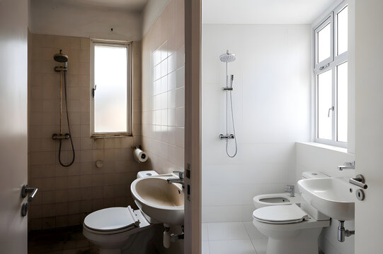 Split Screen Bathroom Renovation Comparison Before And After