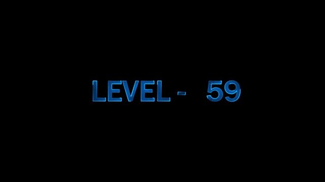 Level 59 text animation on black background with blue glowing effect