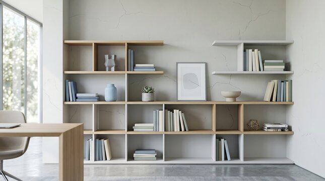 Stylish Minimalist Bookshelf in Contemporary Home Office