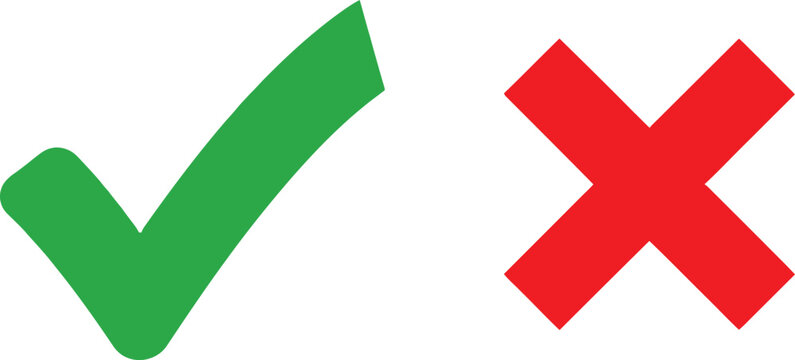 Green check mark and red cross mark symbols for choice and decision making Vector