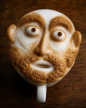 weird face latte cream cup 