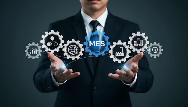 Businessman Presenting MES Manufacturing Execution System