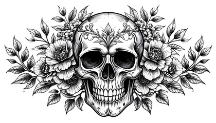 Fototapeta premium Gothic tribal vector illustration featuring a vintage skull with wings and crossbones design for a horror death tattoo art symbol