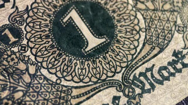 Macro Video of Antique German Banknote Reverse Design Detail