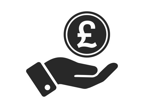 British pound coin in hands icon vector set with line and glyph style for payment, finance, and business UI design elements.