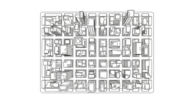 Detailed Architectural Floor Plan Sketch of Urban City Blocks.