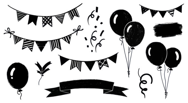 Black Hand Drawn Party Elements Collection for Celebrations.