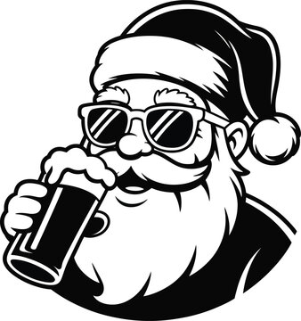 Santa claus drinking beer with sunglasses in a relaxed pose
