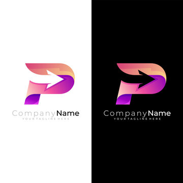 P logo, letter P logo and arrow design combination, 3d style