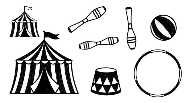 Circus Tent Juggling Balls and Props Illustration.