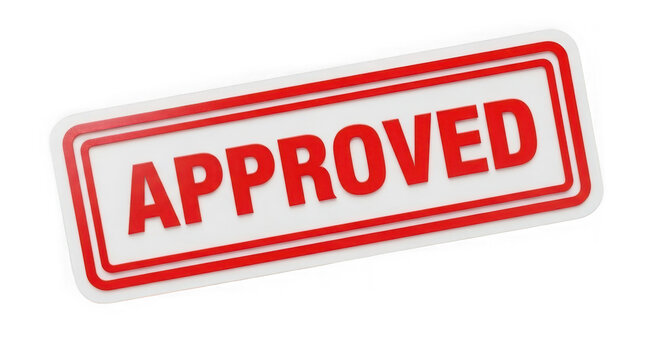 Red approved stamp on transparent background for approval and validation purposes