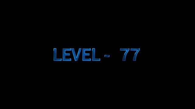 Level 77 digital game screen appearing on black background with blue neon glow