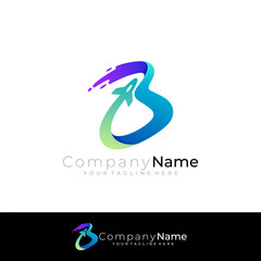 Fototapeta premium logo of an airplane flying at high speed and forming the letter B