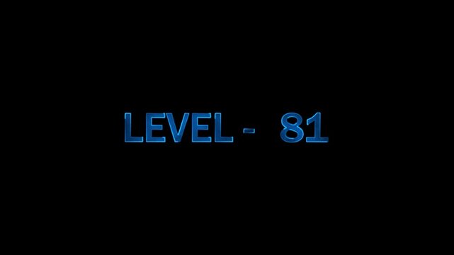 Level 81 blue glowing icy digital text animation on solid black background symbolizes game achievement stage