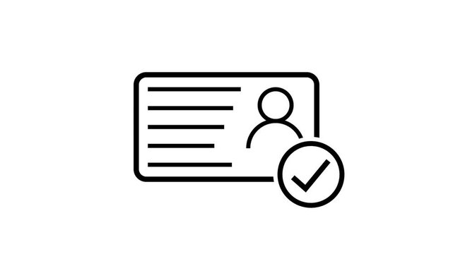 Id card animation. Profile verify icon motion graphics. Animated personal information icon. NID card verify. Driver's license verified 4k video.