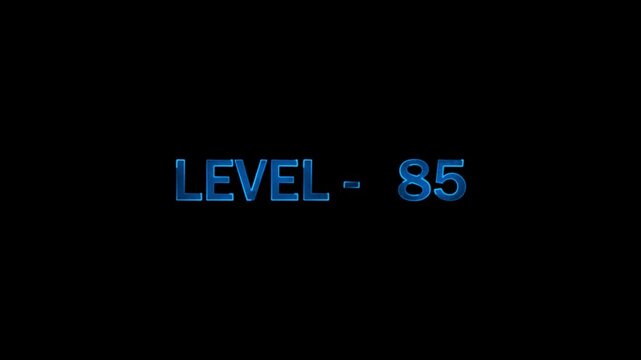 Blue glowing text level 85 appears on black background with futuristic digital effect and motion