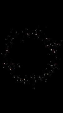 Beautiful Golden Strokes star Circle Bright Glowing Lines Flying Around Gold Light Trails Forming Ring on Black Background Animation. Stripes Making Vortex Text or Logo Round Space 4k.