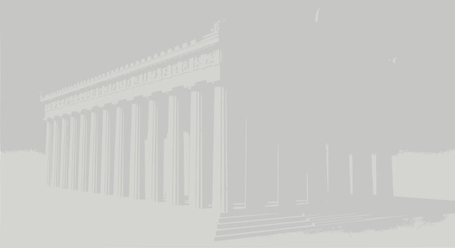 Ancient Greek Temple Facade with Columns, Architectural Illustration