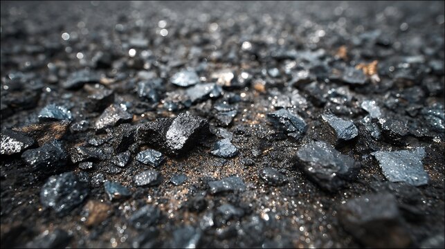 Macro photography of dark volcanic rocks and mineral gravel texture.