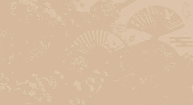 Japanese Fans and Floral Pattern, Vintage Asian Background