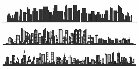 Obraz premium City skyline silhouettes with varying architectural styles on a white background high quality professional detailed