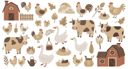 Farm animals and barn illustration set. © Rejeki