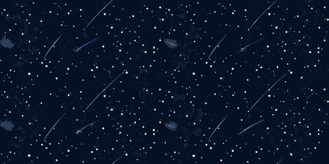 Dark blue night sky with white stars and shooting stars illustrated background texture high quality © Titul