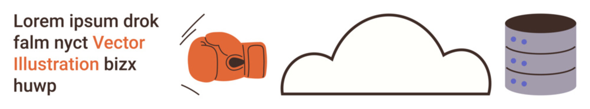Data security, cloud storage, server safety, technology innovation, internet threats, cloud computing. Boxing glove punching a cloud and database icons. Data security and cloud computing concept