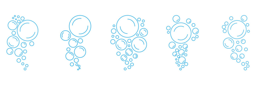 Bubble icon set. Soap foam, oxygen bubble, effervescent effect, fizzy drink. Editable Stroke. vector illustration.
