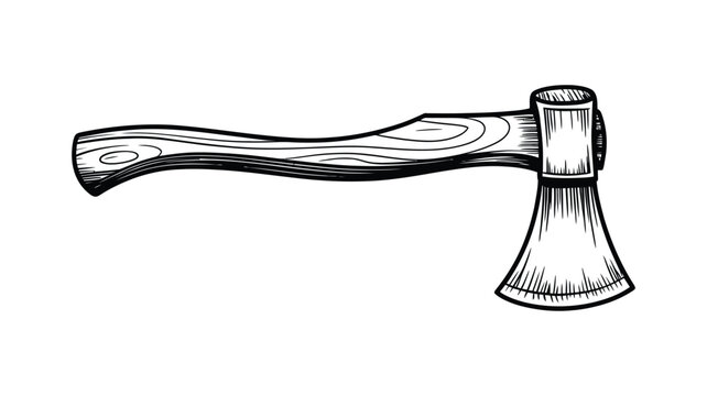 Hand drawn vintage axe vector illustration, detailed woodcut style cutting tool with wooden handle for carpentry, lumberjack equipment, forestry, survival gear, and rustic design projects